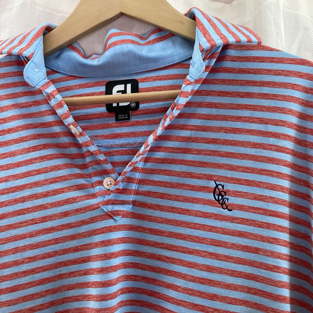 Mens Medium FootJoy FJ blue red‎ heather striped golf polo shirt GCC Golf  Logo